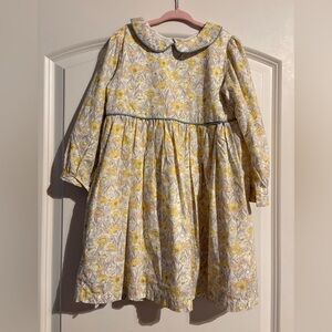 Girls' Yellow Floral Long-Sleeve Dress with Peter Pan Collar